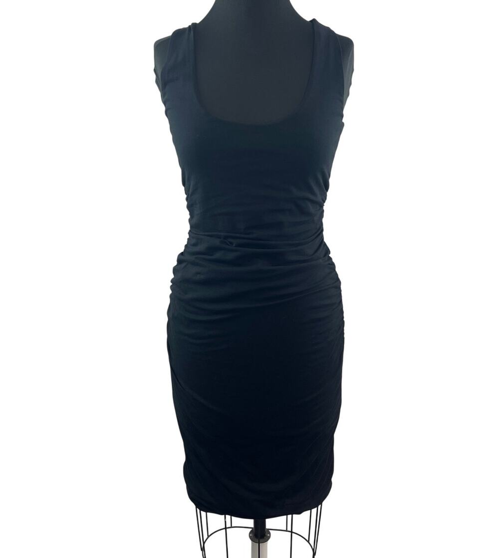 BODEN Black Ruched Bodycon Dress Cotton Stretch Scoop Neck Pullover Size 12